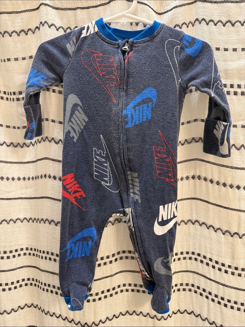 Nike Navy Blue Logo Fleece Footed One-Piece
